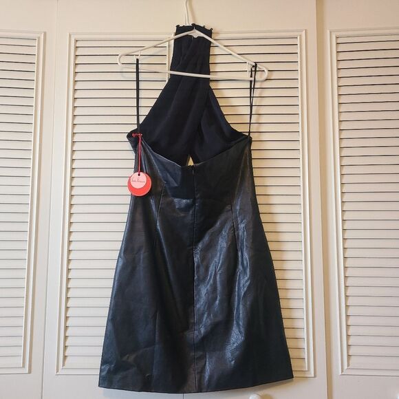 Eva Franco Dress NWT size 6 Navy Faux Leather Mini - Picture 6 of 9